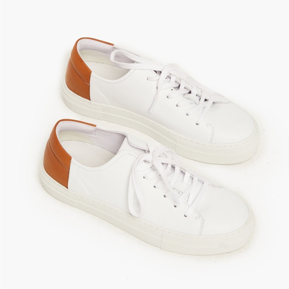 Able Emmy Sneakers White and cognac brown leather heels Size 8.5